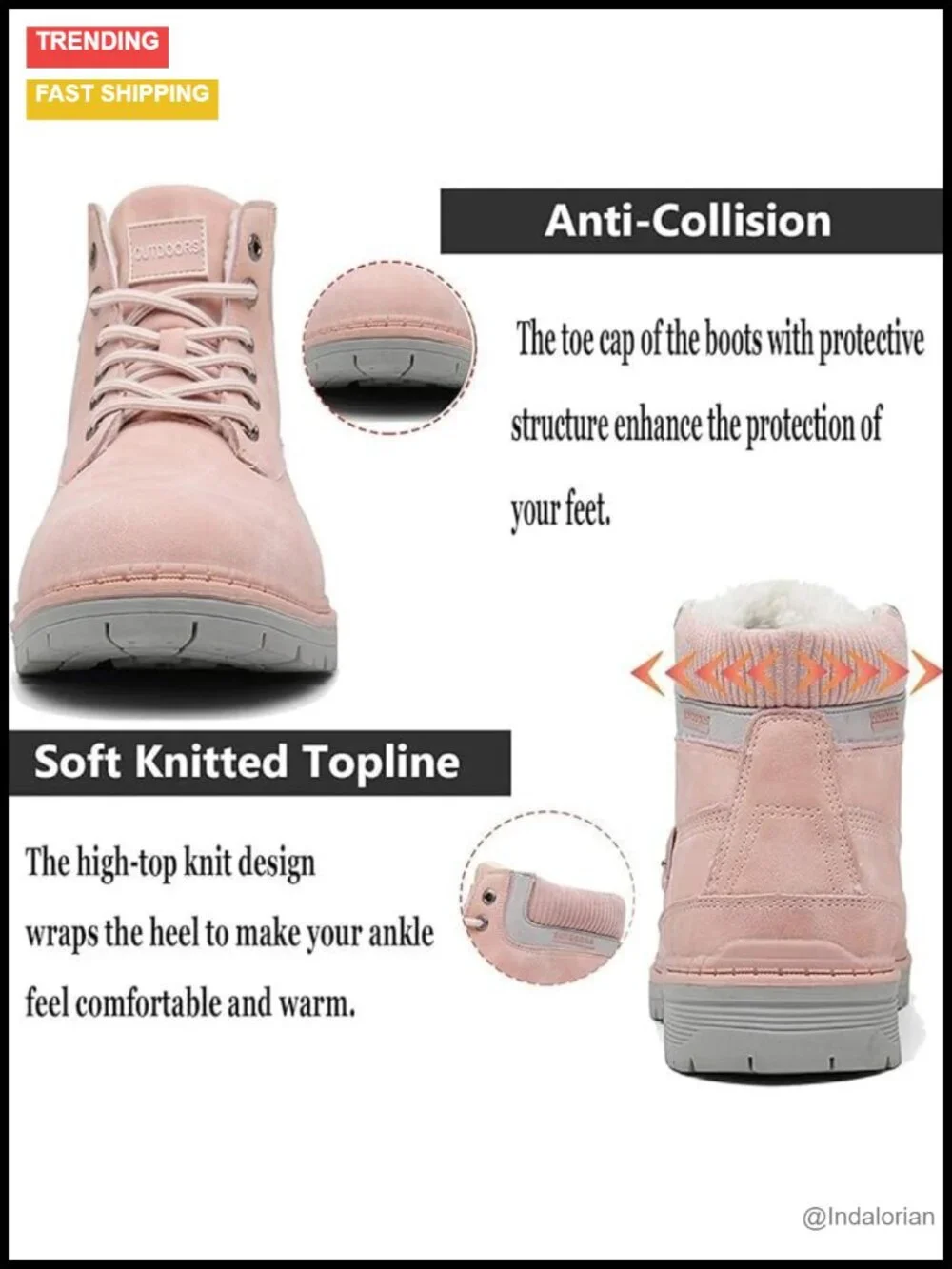 Waterproof Winter Snow Boots, Faux Fur Lined, Anti Slip Rubber Sole, Lace Up